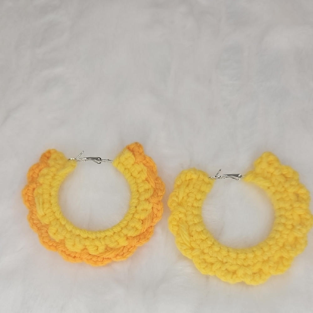 Crochet Hoop Earrings in Yellow and Orange